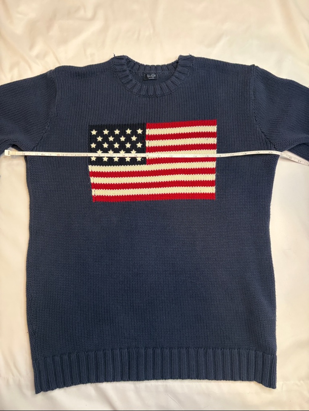 John Galt Navy Iconic American Flag Crew Neck Sweater Chunky Knit Classic July 4 - Picture 4 of 5